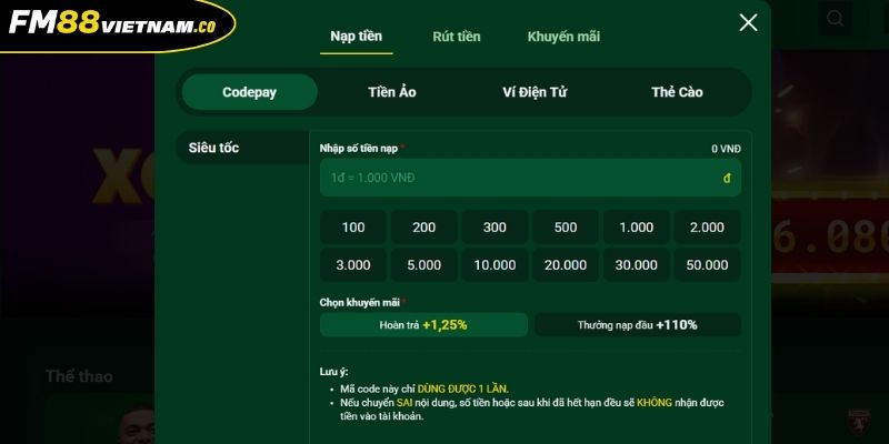 Phương thức nạp tiền nổi bật, tốc độ giao dịch thần tốc